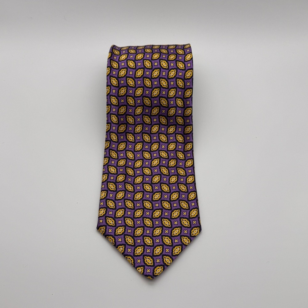 Paco Rabanne Silk Tie Made in Italy Purple Gold Geometric Medallion Designer Tie